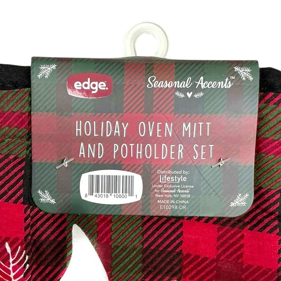 Holiday Deer Argyle Cotton Oven Mitt Potholder Set Christmas Winter Seasonal - Picture 8 of 16